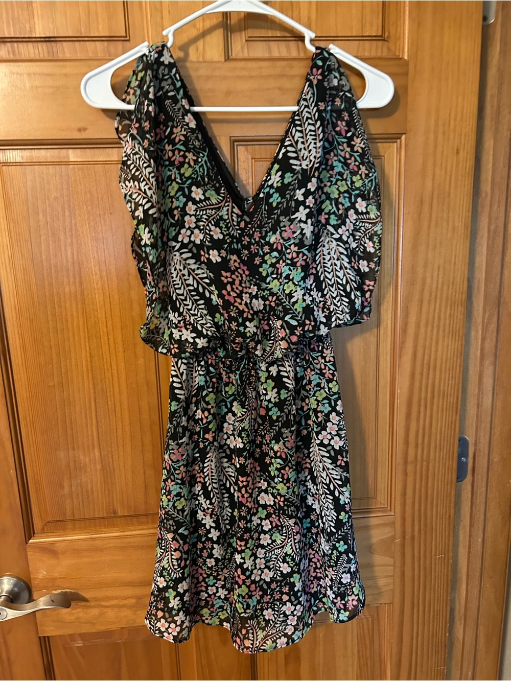 Candie's Black Floral V-Neck Mini Dress